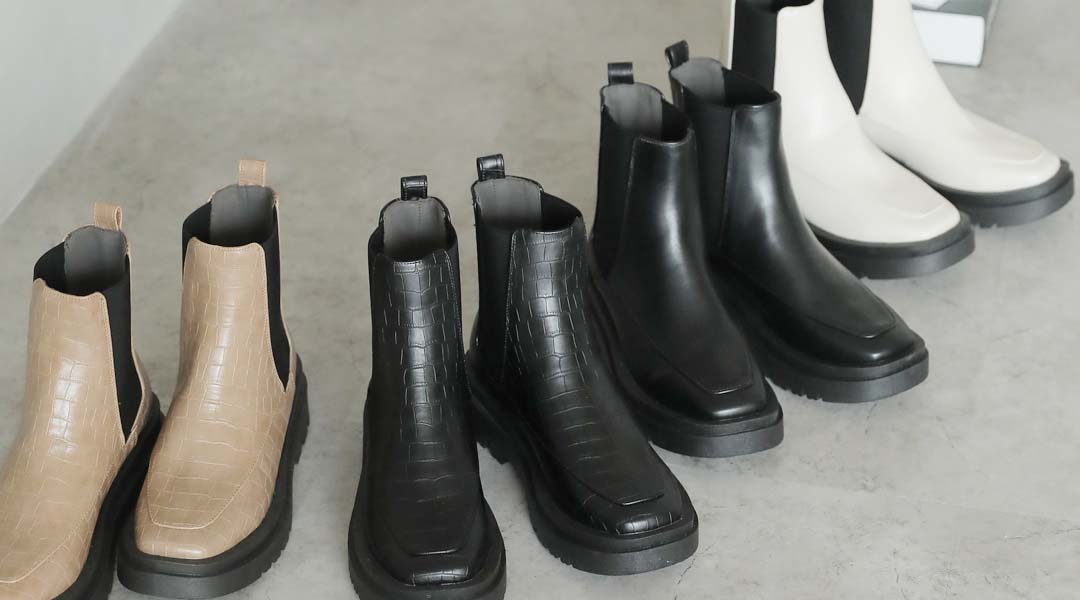 スクエアトゥ厚底サイドゴアショートブーツ