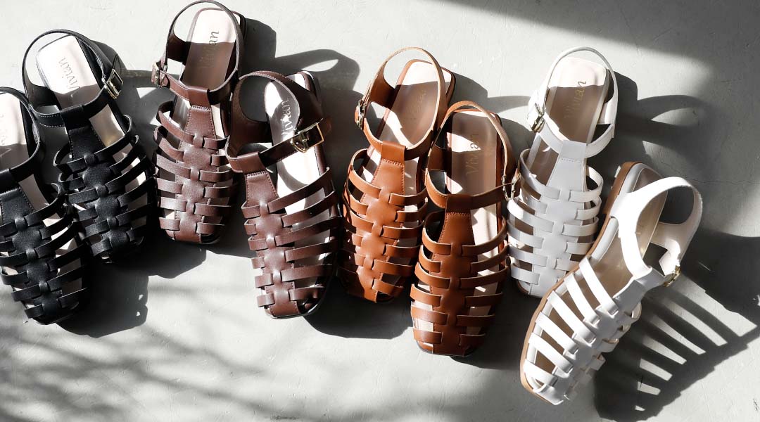 編みメッシュネックベルトフラットサンダル