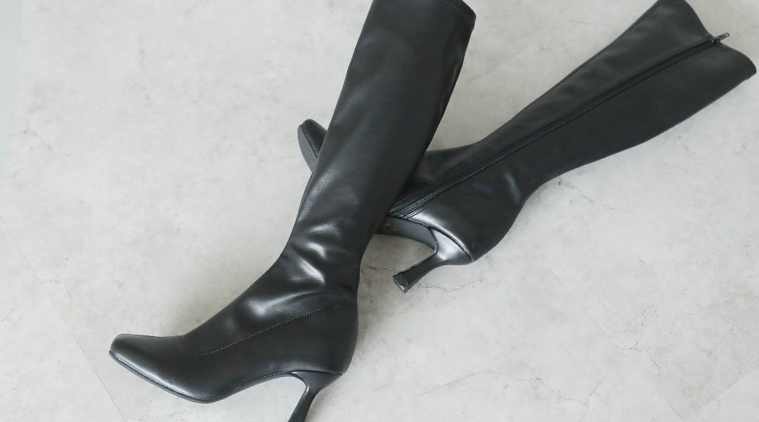 ワイドスクエアトゥストレッチロングブーツ