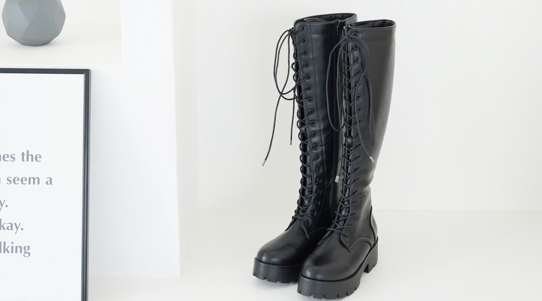 厚底レースアップロングブーツ