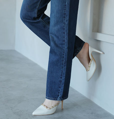 ポインテッドトゥスタッズピンヒールミュールパンプス