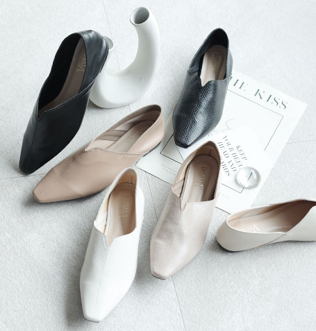 スクエアトゥVカットソフトバブーシュ