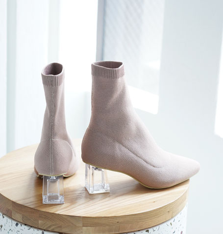 クリアヒールニットショートブーツ