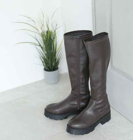 厚底ストレッチロングブーツ