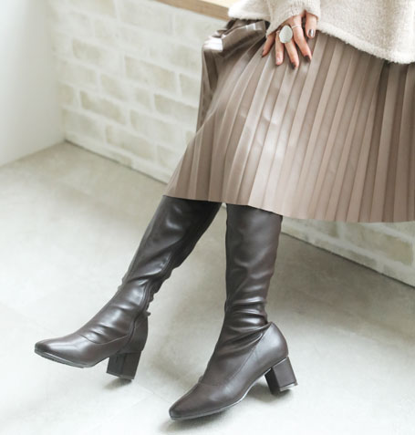 スクエアトゥストレッチロングブーツ