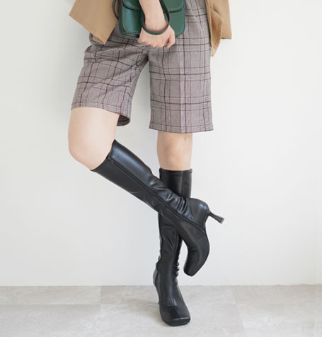 ワイドスクエアトゥストレッチロングブーツ