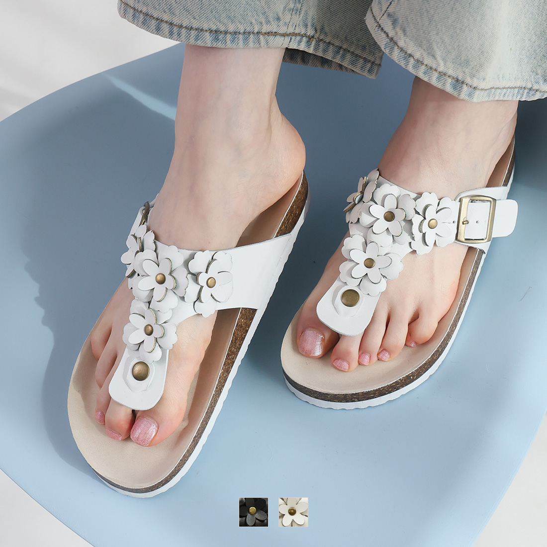 フラワーモチーフコンフォートトングサンダル