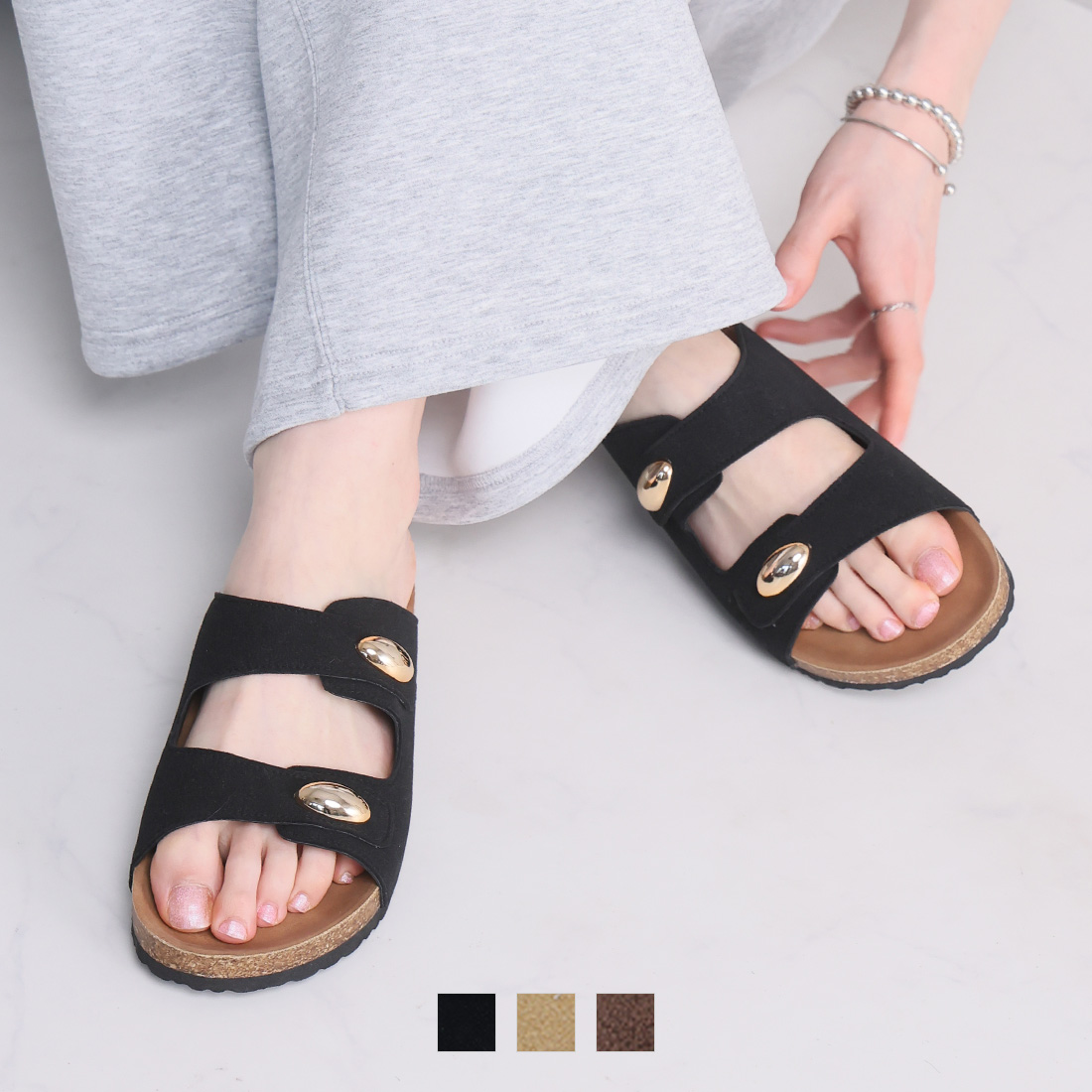 ダブルゴールドモチーフコンフォートサンダル