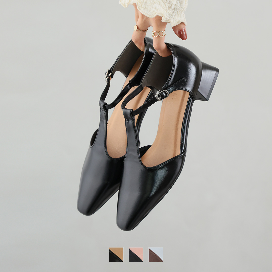 Tストラップセパレートパンプス