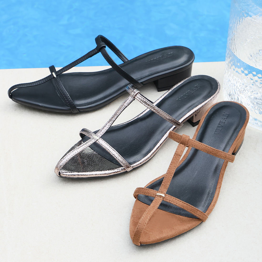 ポインテッドトゥTストラップミュールサンダル