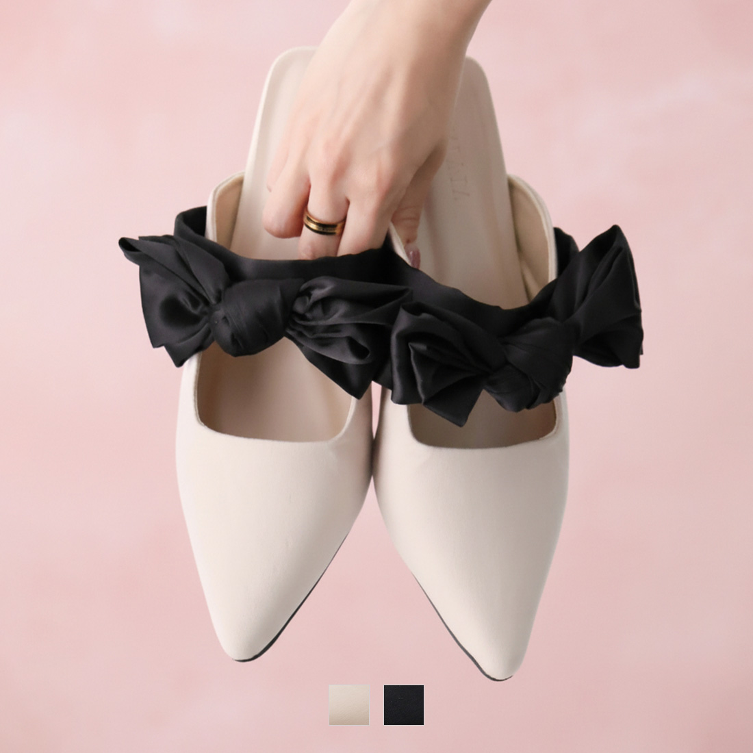 リボンミュールパンプス