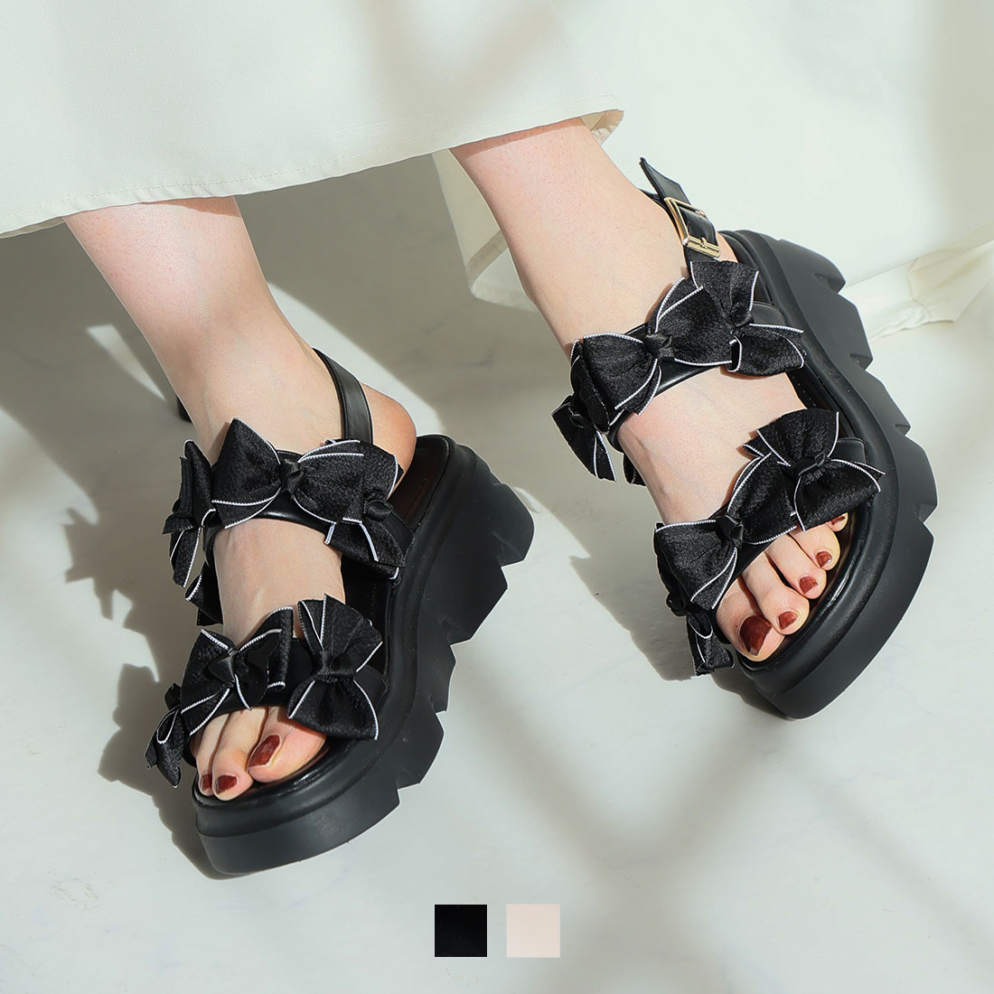 メニーリボン厚底スポーツサンダル