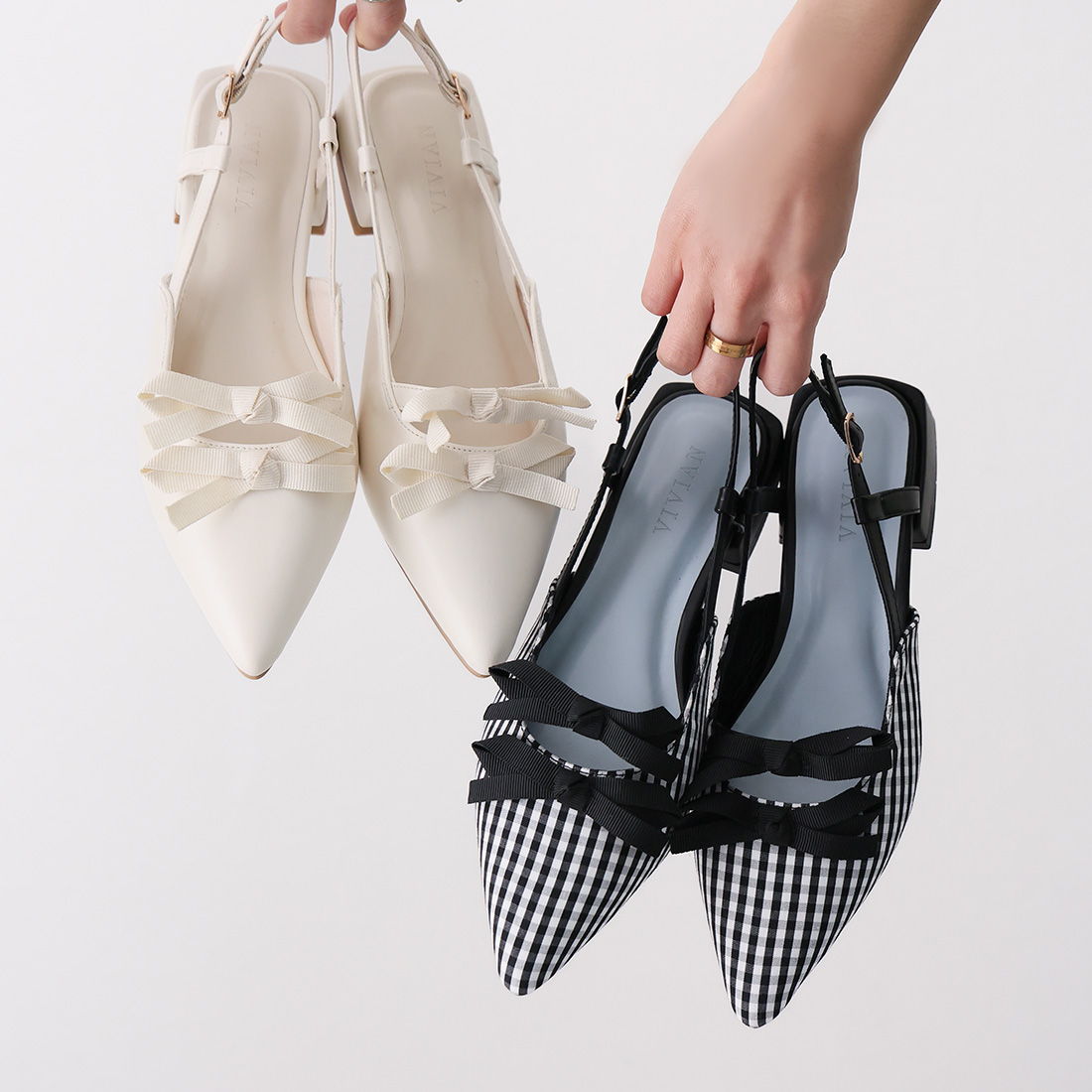 ダブルリボンスリングバックパンプス