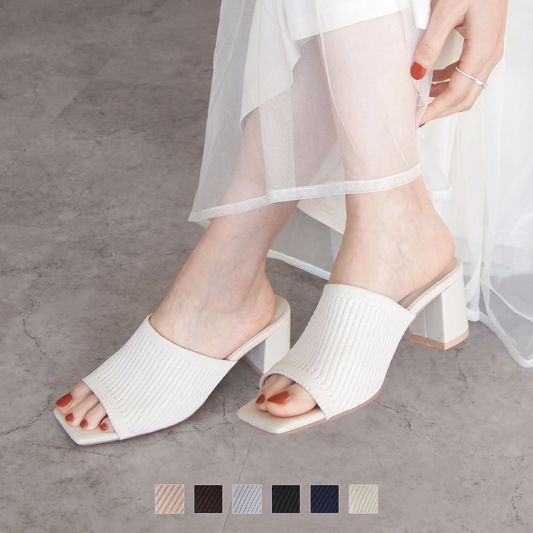 スクエアトゥニットミュールサンダル