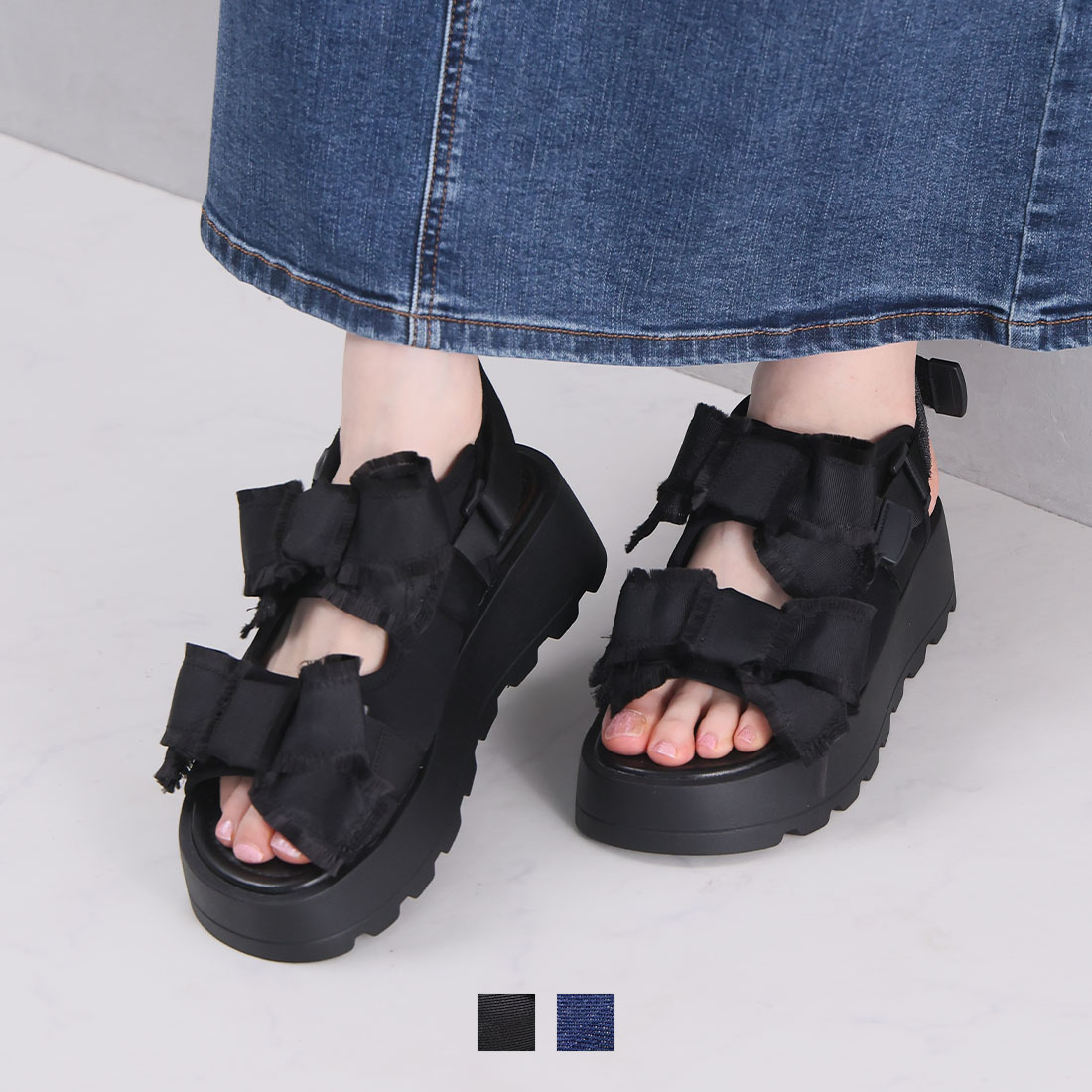 ダブルビッグリボン厚底サンダル