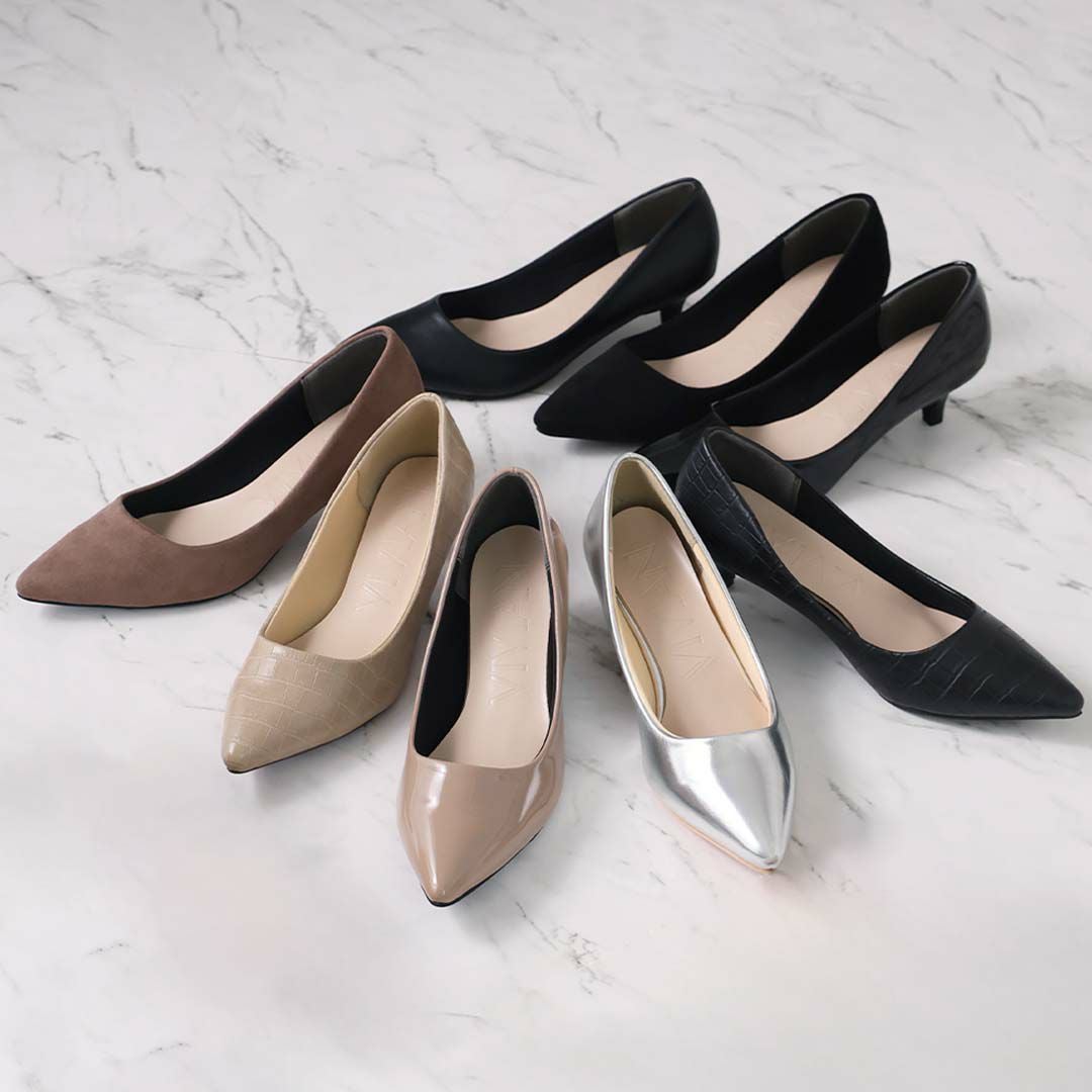 シンプルプレーンローヒールポインテッドトゥパンプス ｜靴