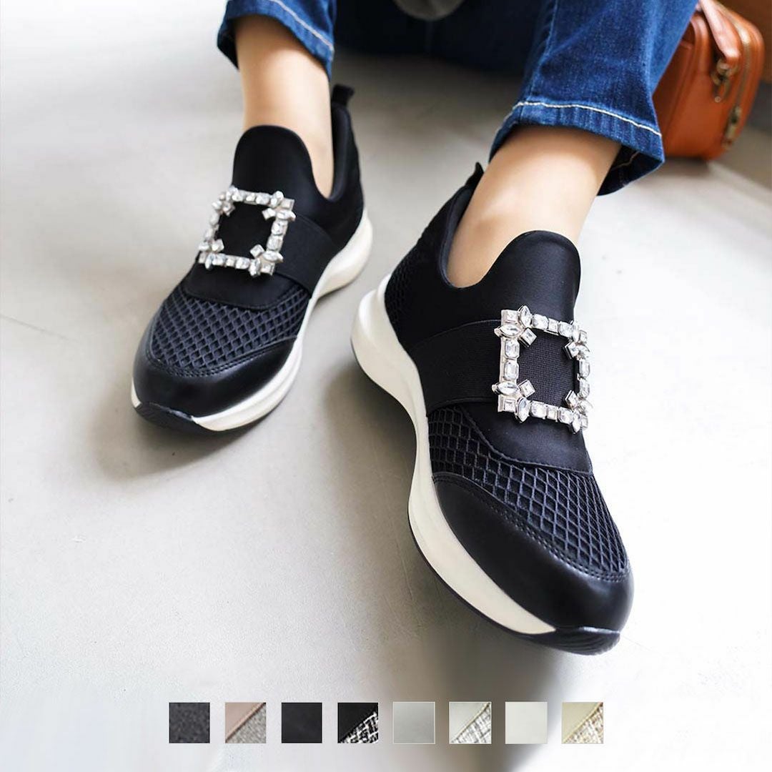 2026年春再販】ビジューバックルゴムスリッポンスニーカー ｜靴
