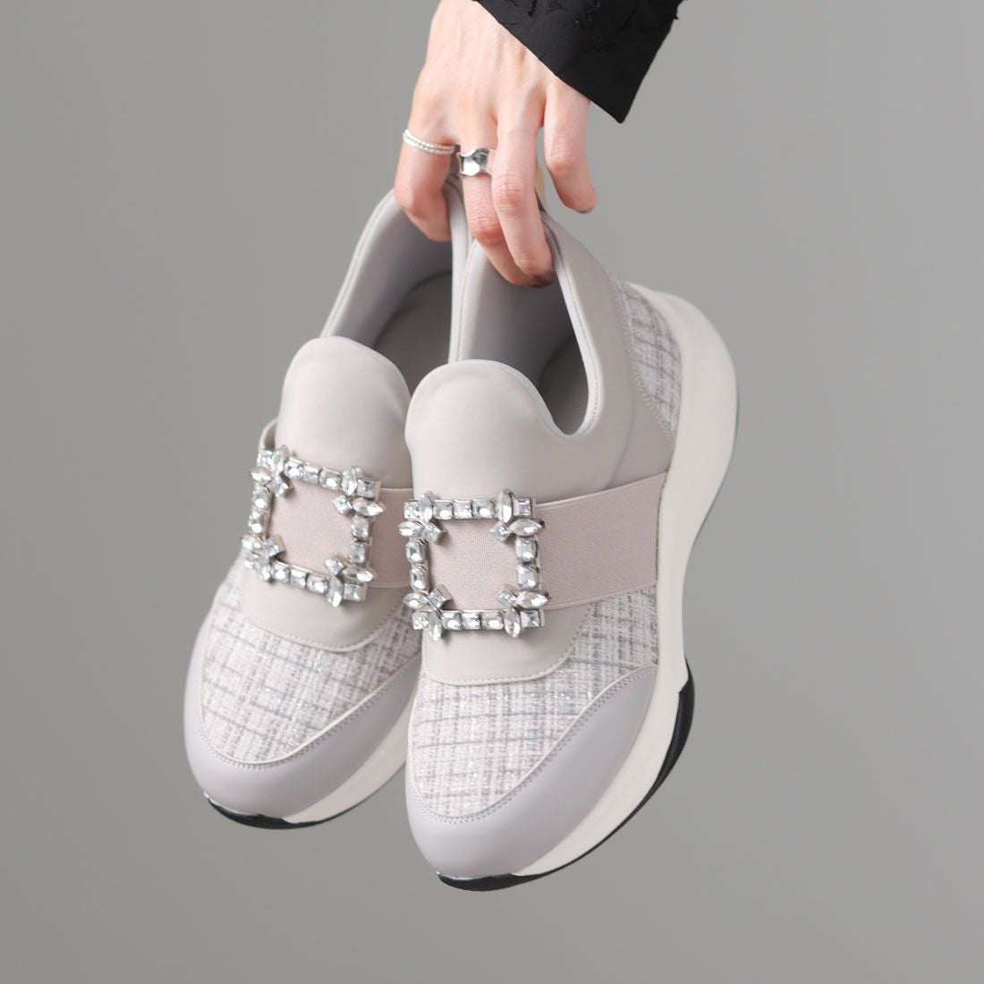 2026年春再販】ビジューバックルゴムスリッポンスニーカー ｜靴