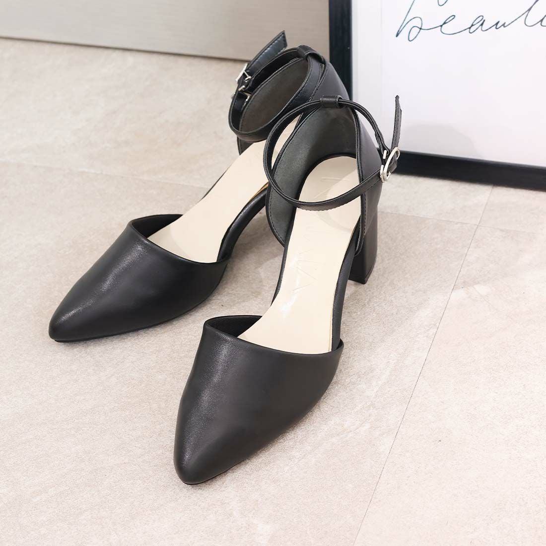 チャンキーヒールセパレートアンクルストラップパンプス ｜靴