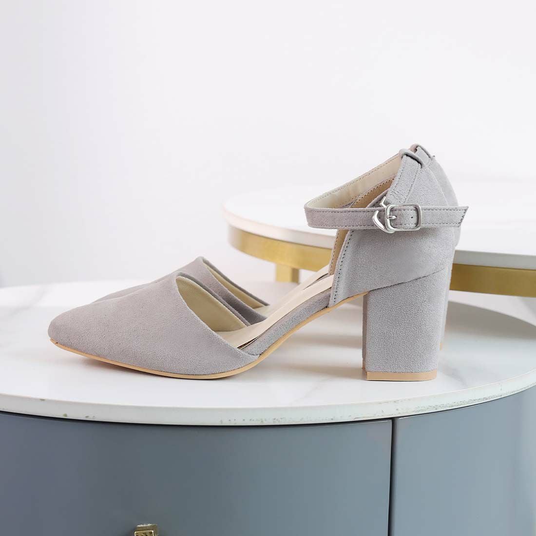 チャンキーヒールセパレートアンクルストラップパンプス ｜靴