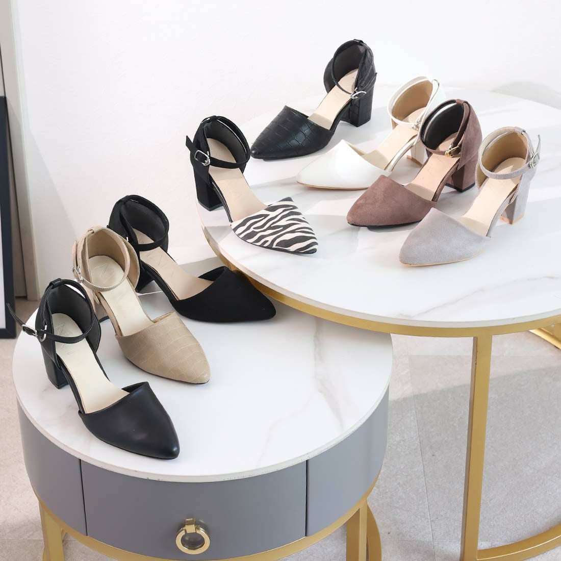 チャンキーヒールセパレートアンクルストラップパンプス ｜靴