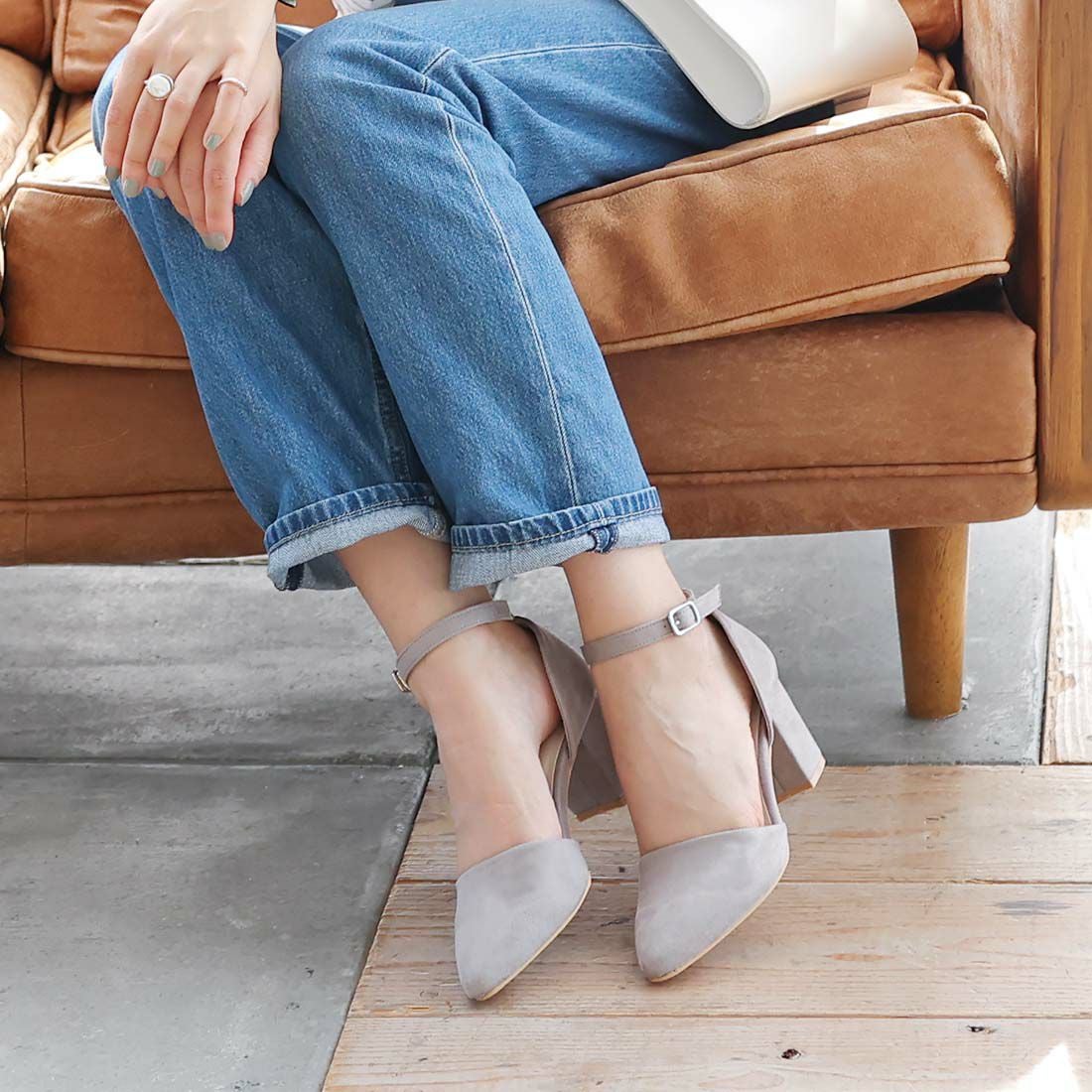 チャンキーヒールセパレートアンクルストラップパンプス ｜靴