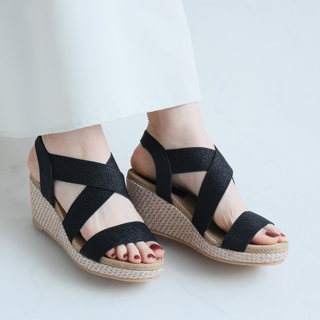 WHAT FOR (ワットフォー)ウェッジウッドサンダル　美品 サッ！と履ける】アシメ柔らかウェッジサンダル ｜靴・レディース
