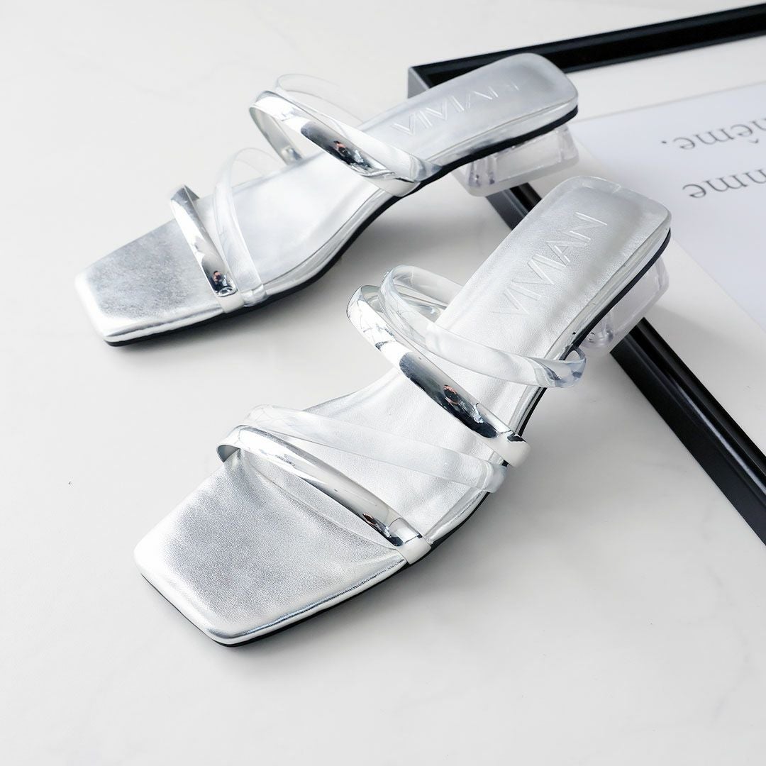 2026年夏新色追加】スクエアトゥメニー華奢ストラップクリアヒール