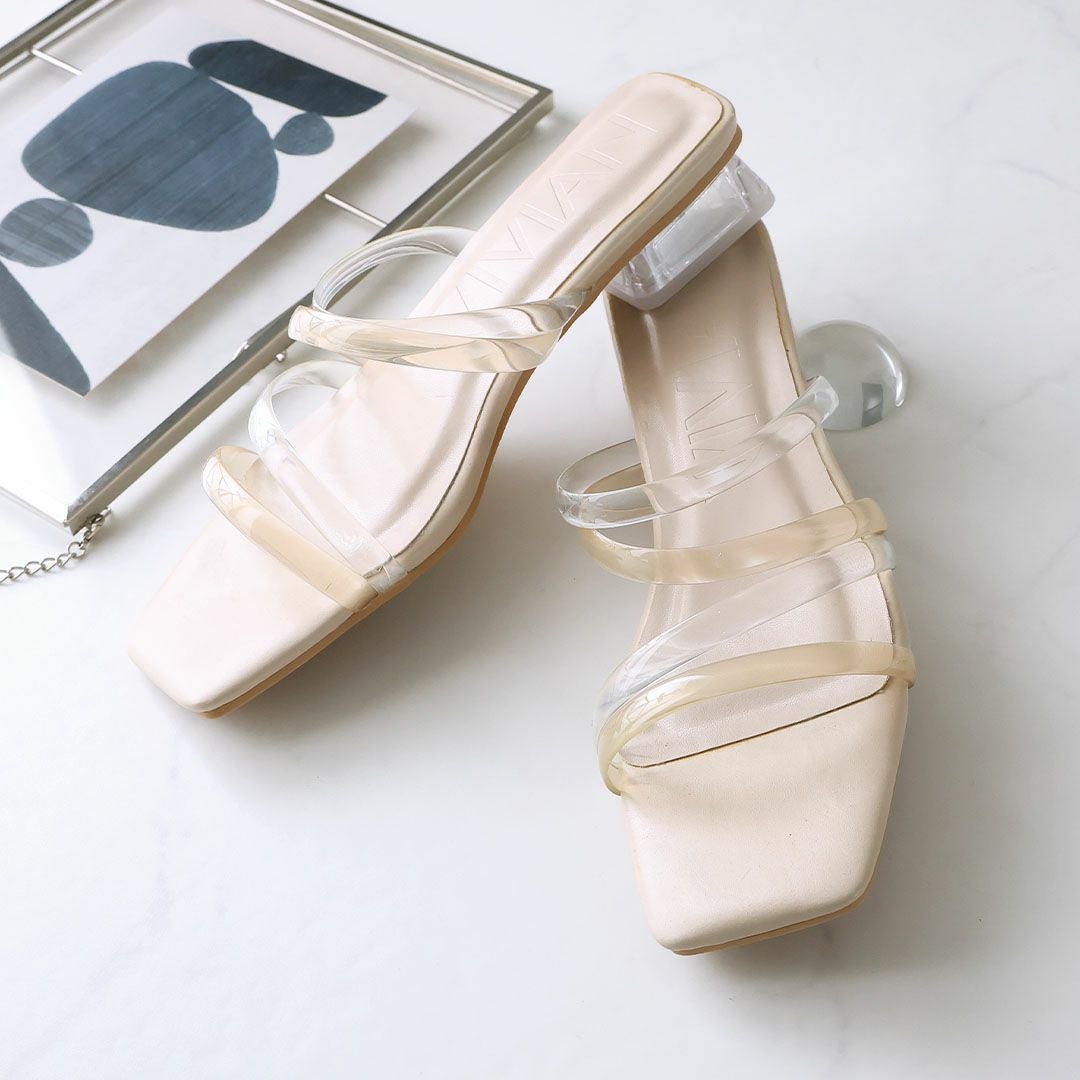 2026年夏新色追加】スクエアトゥメニー華奢ストラップクリアヒール
