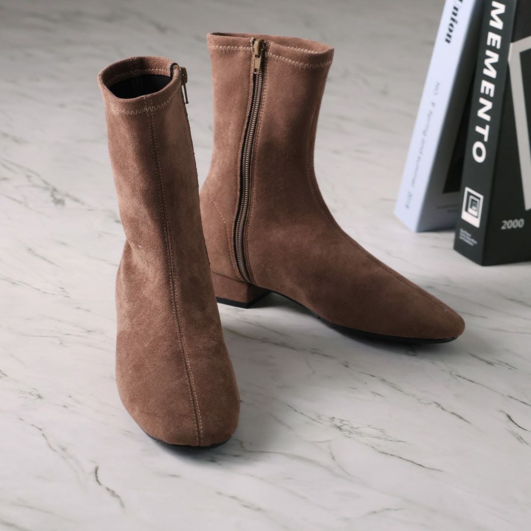 3cmヒール/スクエアトゥローヒールストレッチミドルブーツ ｜靴