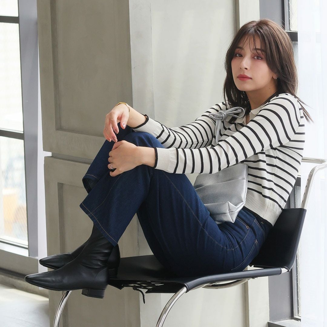 3cmヒール/スクエアトゥローヒールストレッチミドルブーツ ｜靴