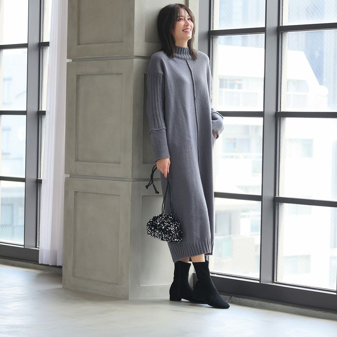 3cmヒール/スクエアトゥローヒールストレッチミドルブーツ ｜靴