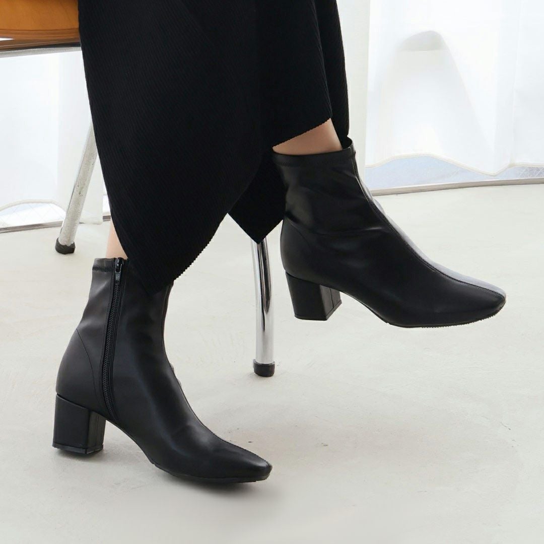 2025年新色追加】5cmヒール/スクエアトゥストレッチショートブーツ