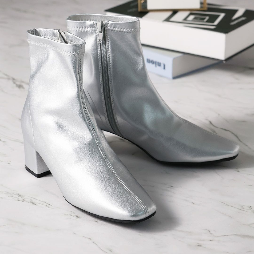 2025年新色追加】5cmヒール/スクエアトゥストレッチショートブーツ