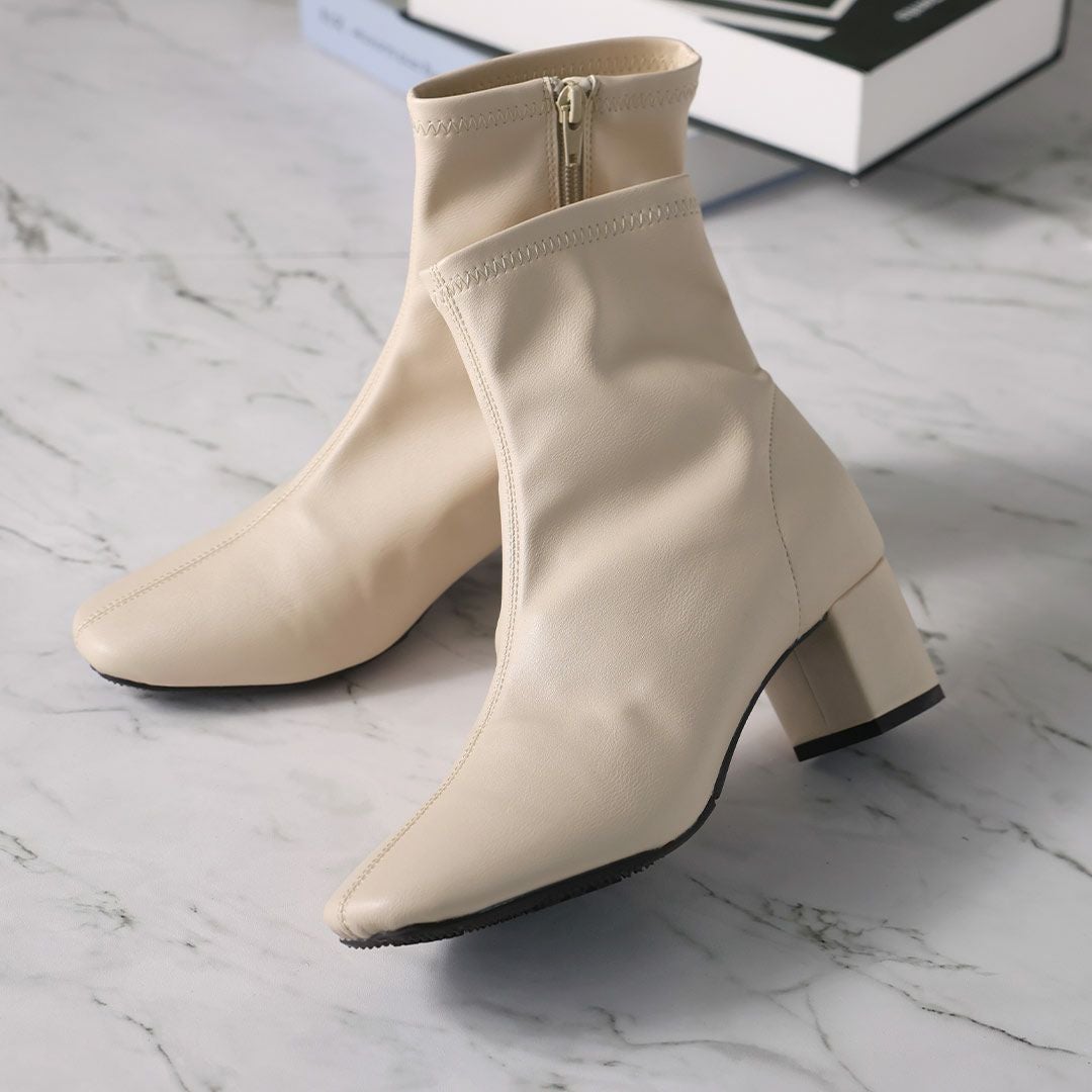 2025年新色追加】5cmヒール/スクエアトゥストレッチショートブーツ