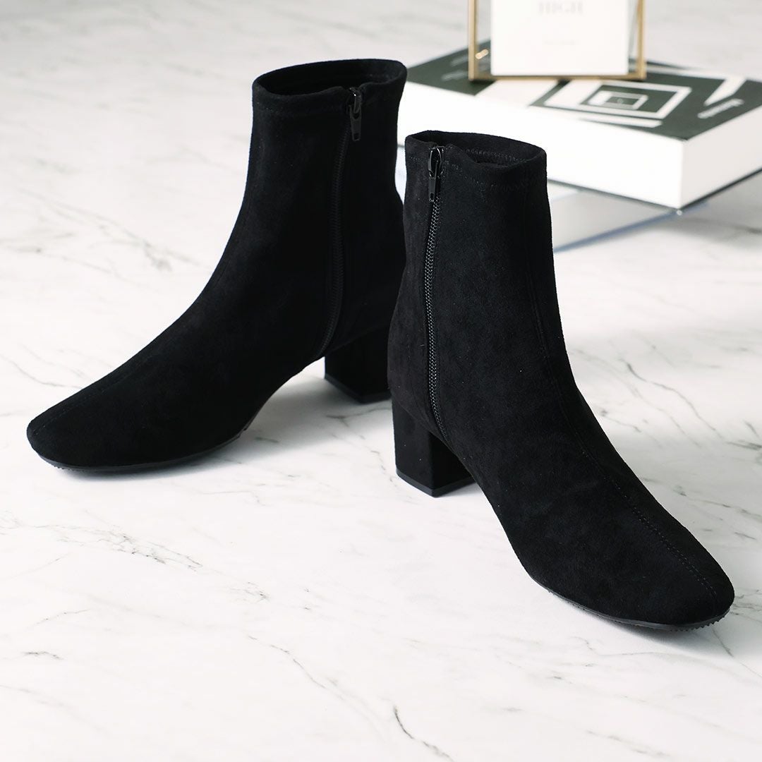 2025年新色追加】5cmヒール/スクエアトゥストレッチショートブーツ