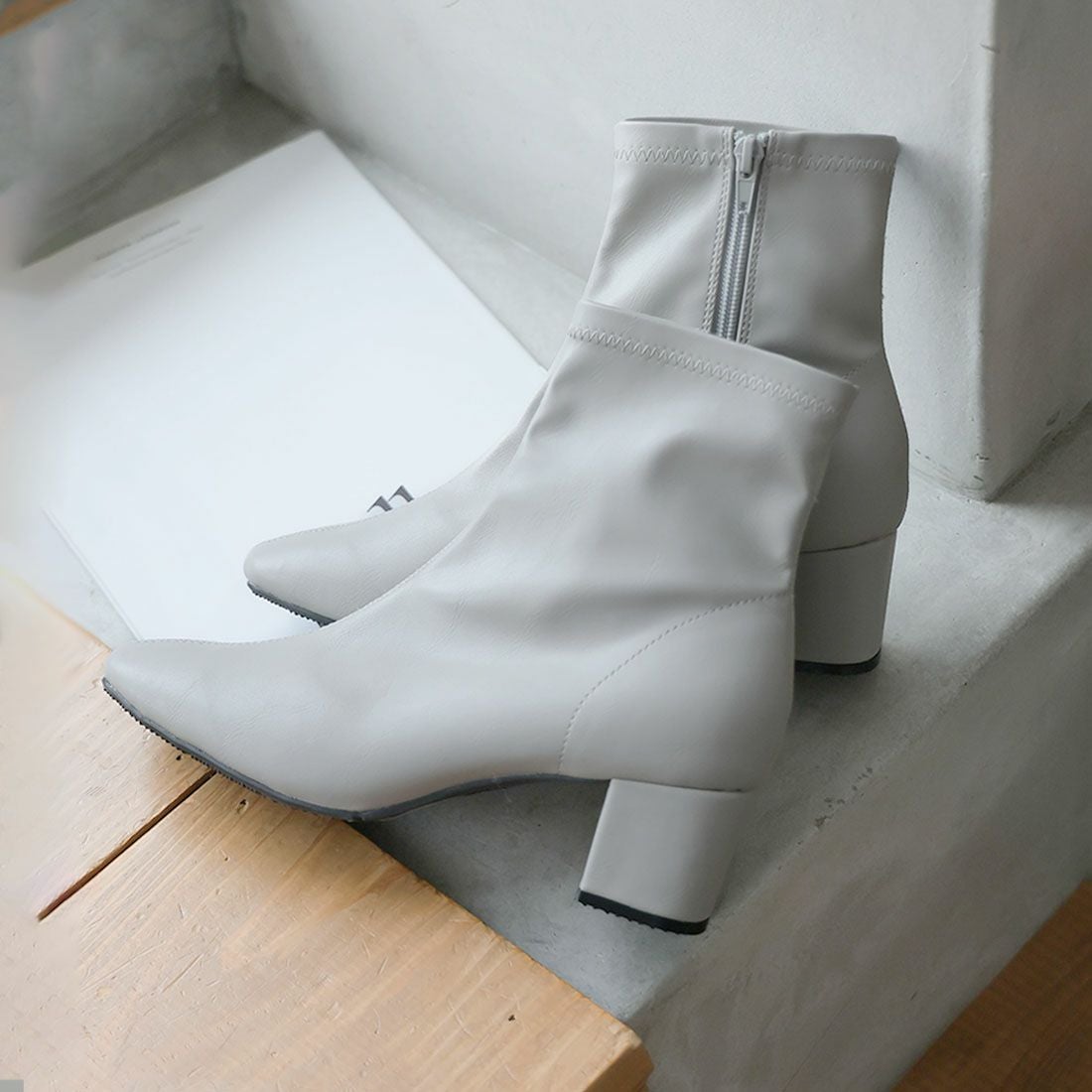 2025年新色追加】5cmヒール/スクエアトゥストレッチショートブーツ