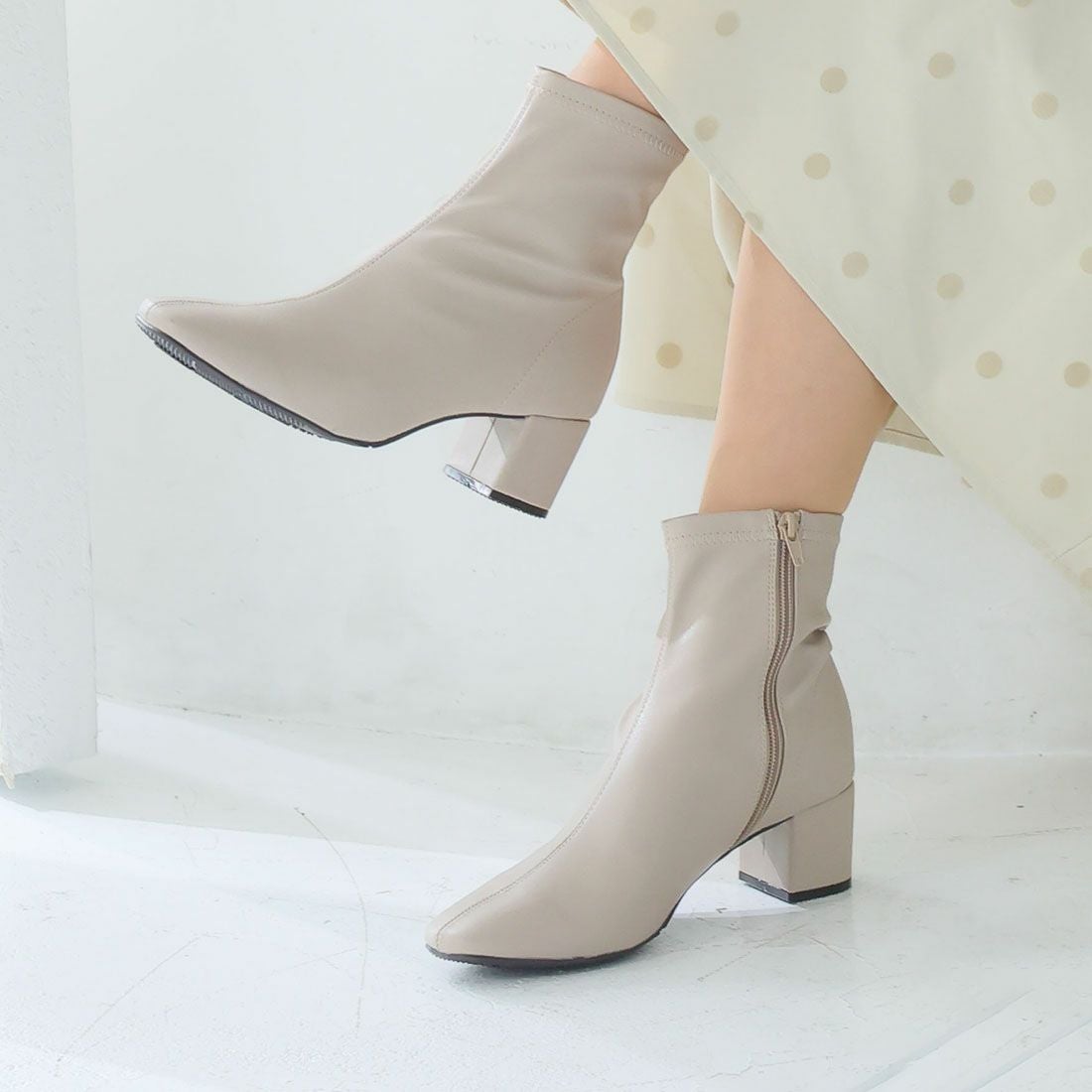 2025年新色追加】5cmヒール/スクエアトゥストレッチショートブーツ