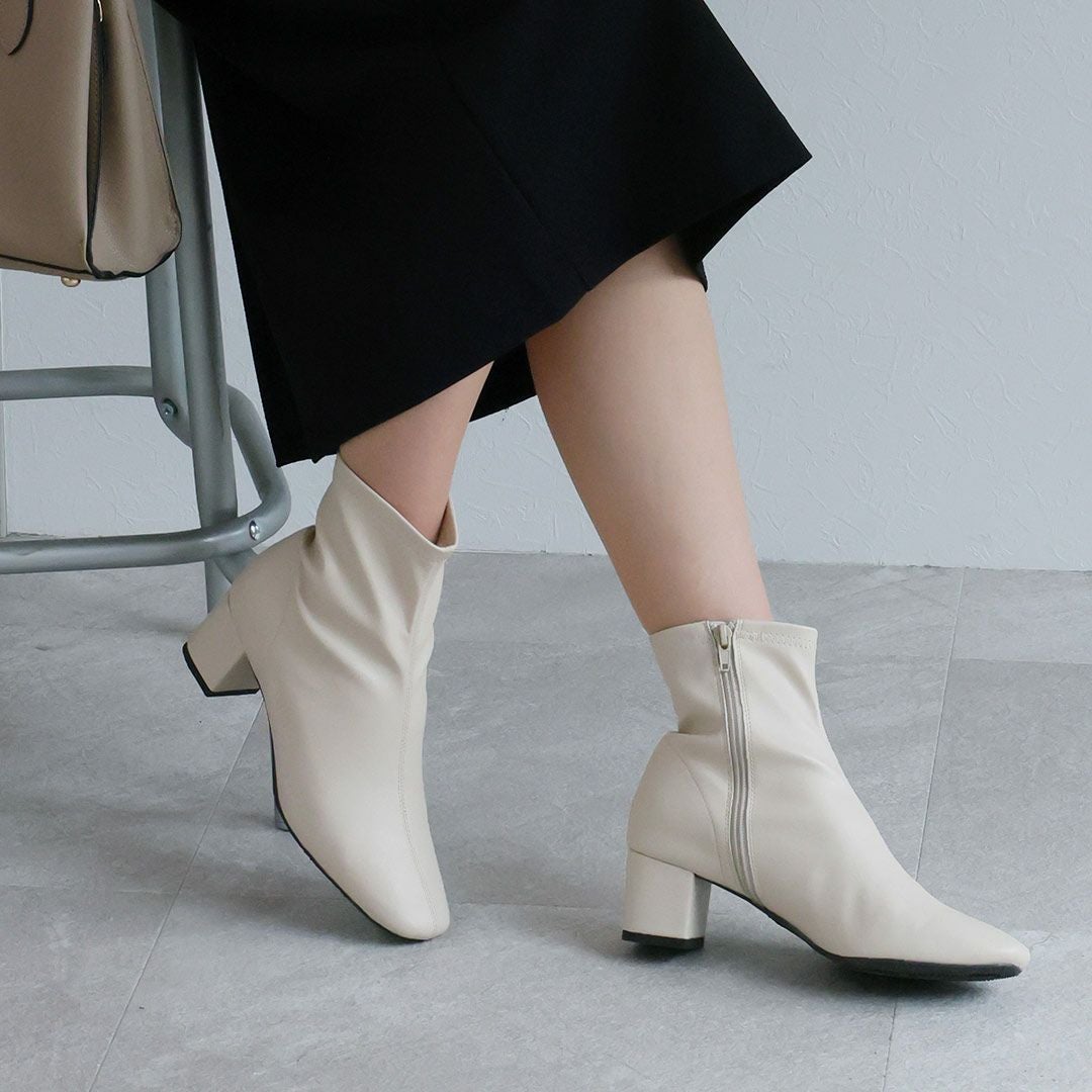 2025年新色追加】5cmヒール/スクエアトゥストレッチショートブーツ