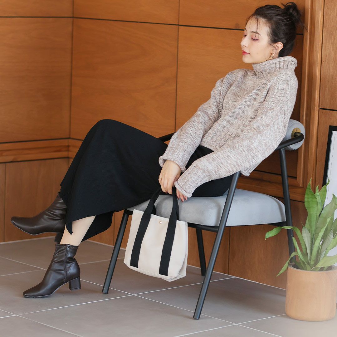 2025年新色追加】5cmヒール/スクエアトゥストレッチショートブーツ