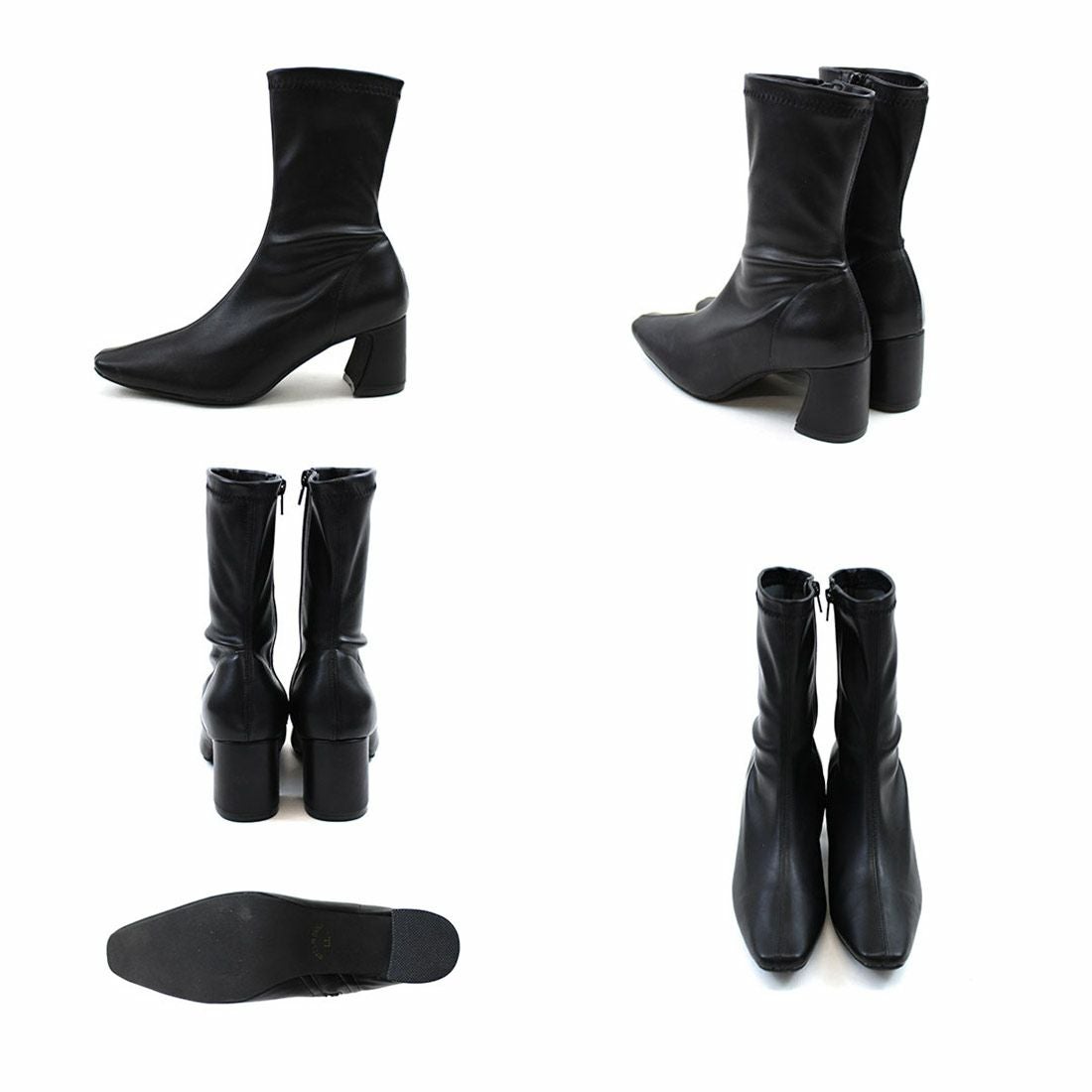 スクエアトゥチャンキーヒールストレッチミドルブーツ ｜靴