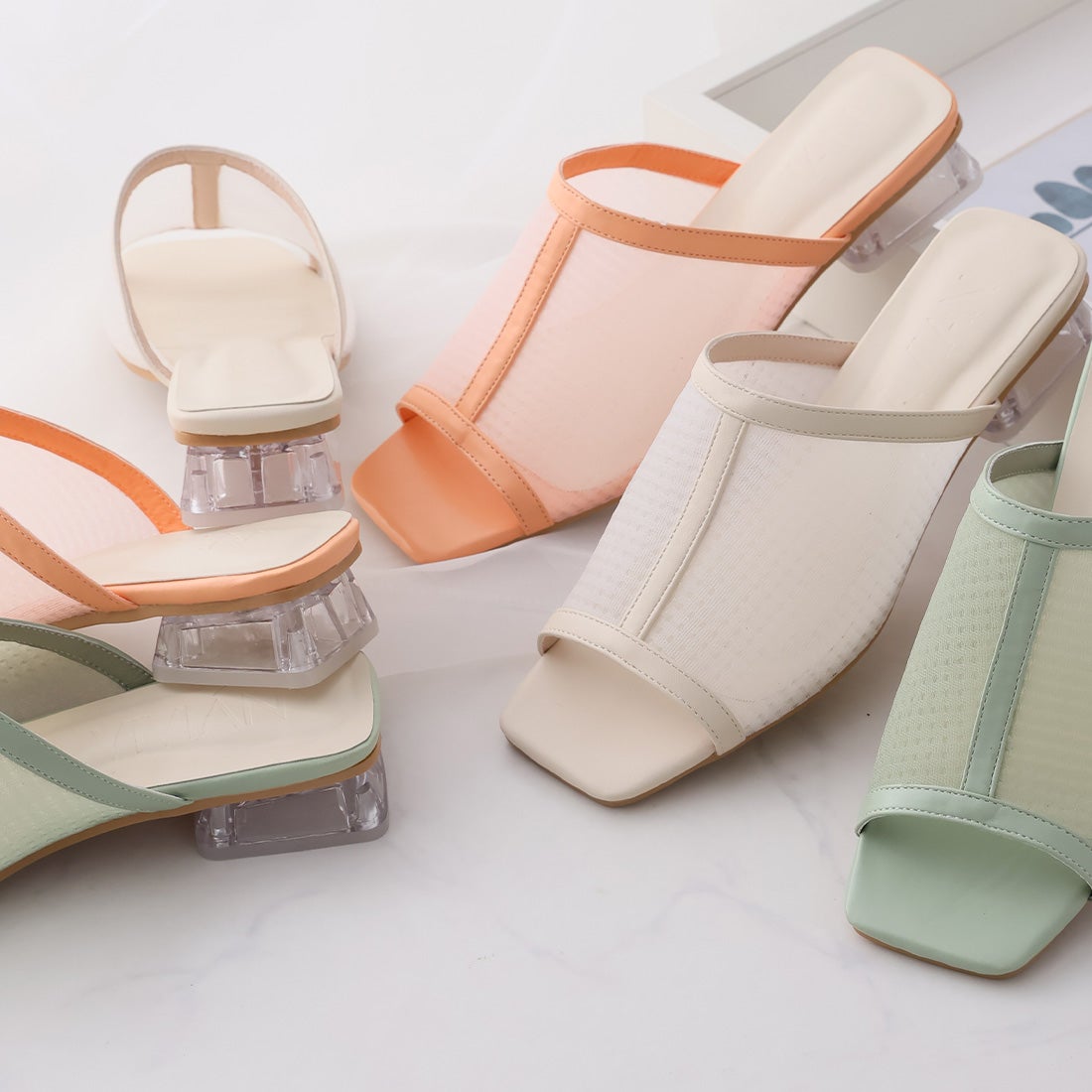 2026年夏新色追加】スクエアトゥチュールクリアヒールサンダル ｜靴