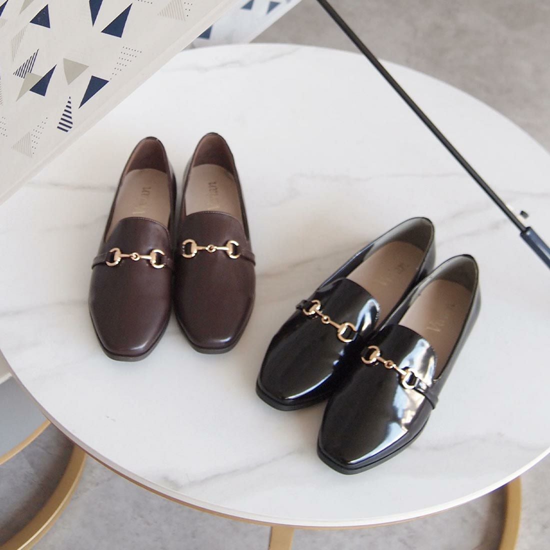 晴雨兼用】スクエアトゥビット付きレインローファー ｜靴・レディース