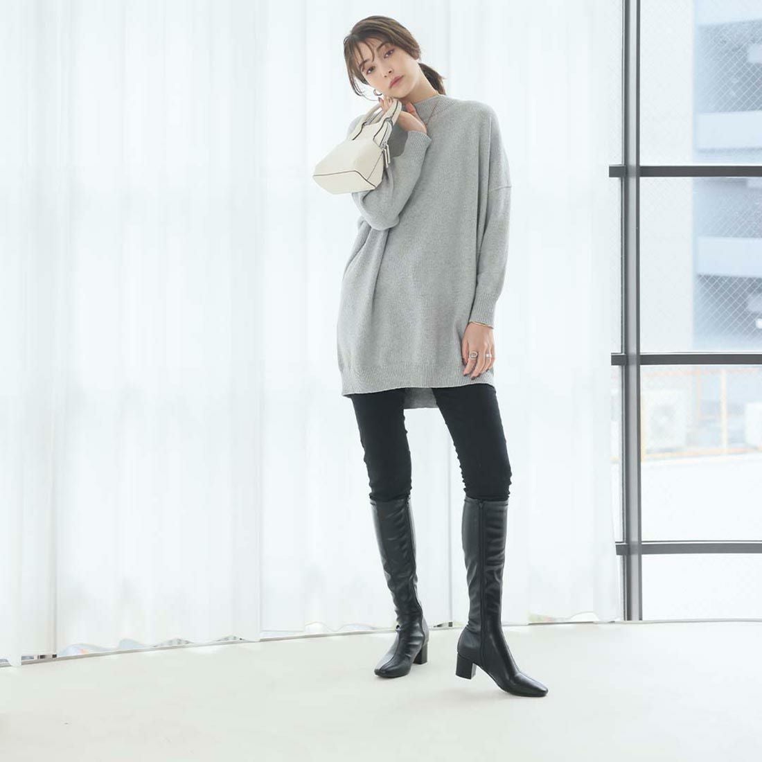 スクエアトゥストレッチロングブーツ ｜靴・レディースシューズの通販