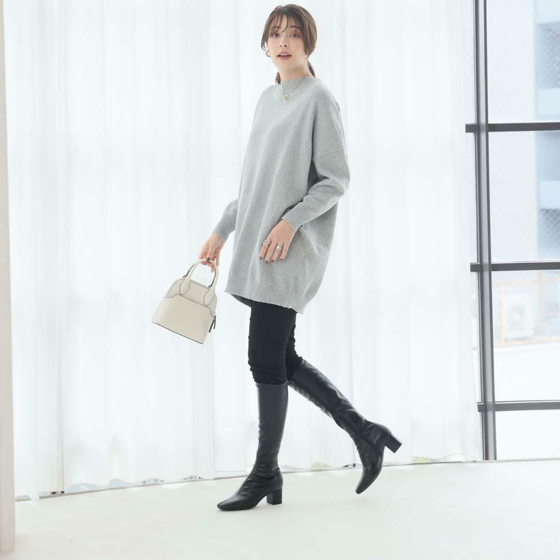 スクエアトゥストレッチロングブーツ ｜靴・レディースシューズの通販