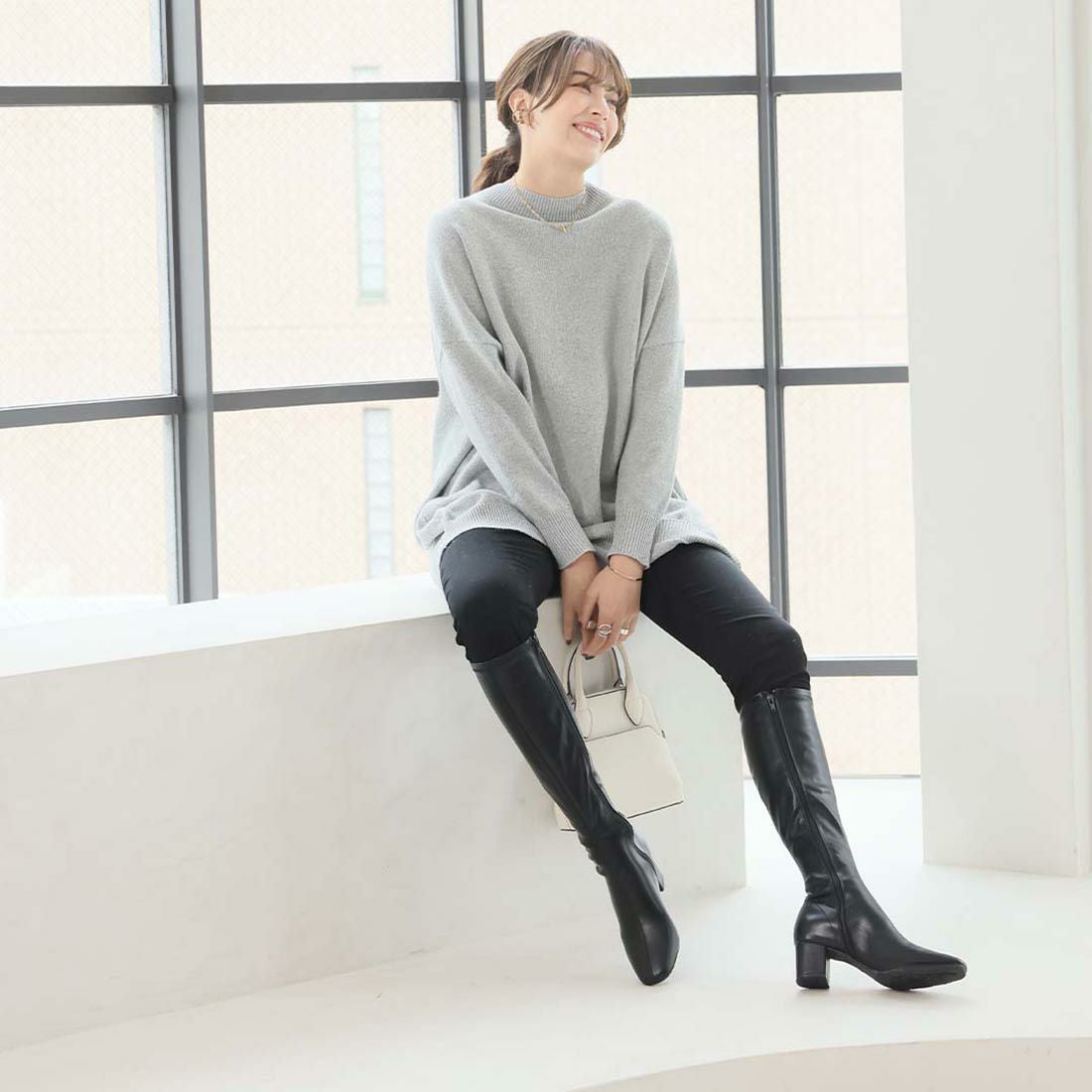 スクエアトゥストレッチロングブーツ ｜靴・レディースシューズの通販