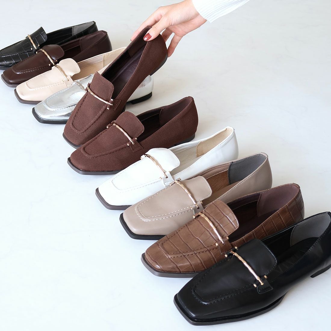 2026年春再販】スクエアトゥピースソールビット付きローファー ｜靴