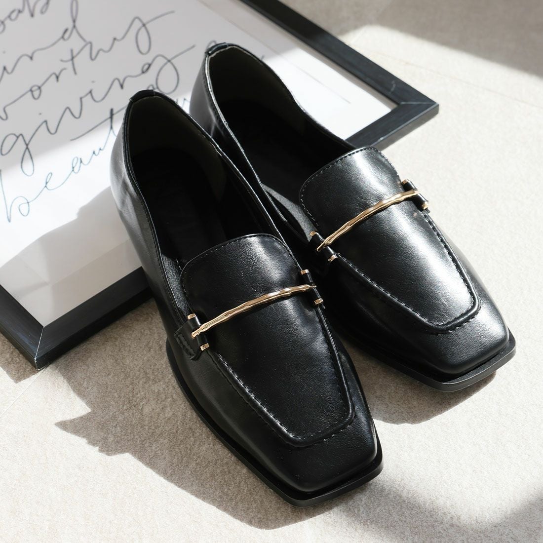 2026年春再販】スクエアトゥピースソールビット付きローファー ｜靴