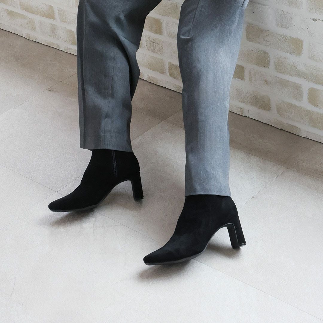 2025年新色追加】スクエアトゥプレートヒールストレッチショートブーツ