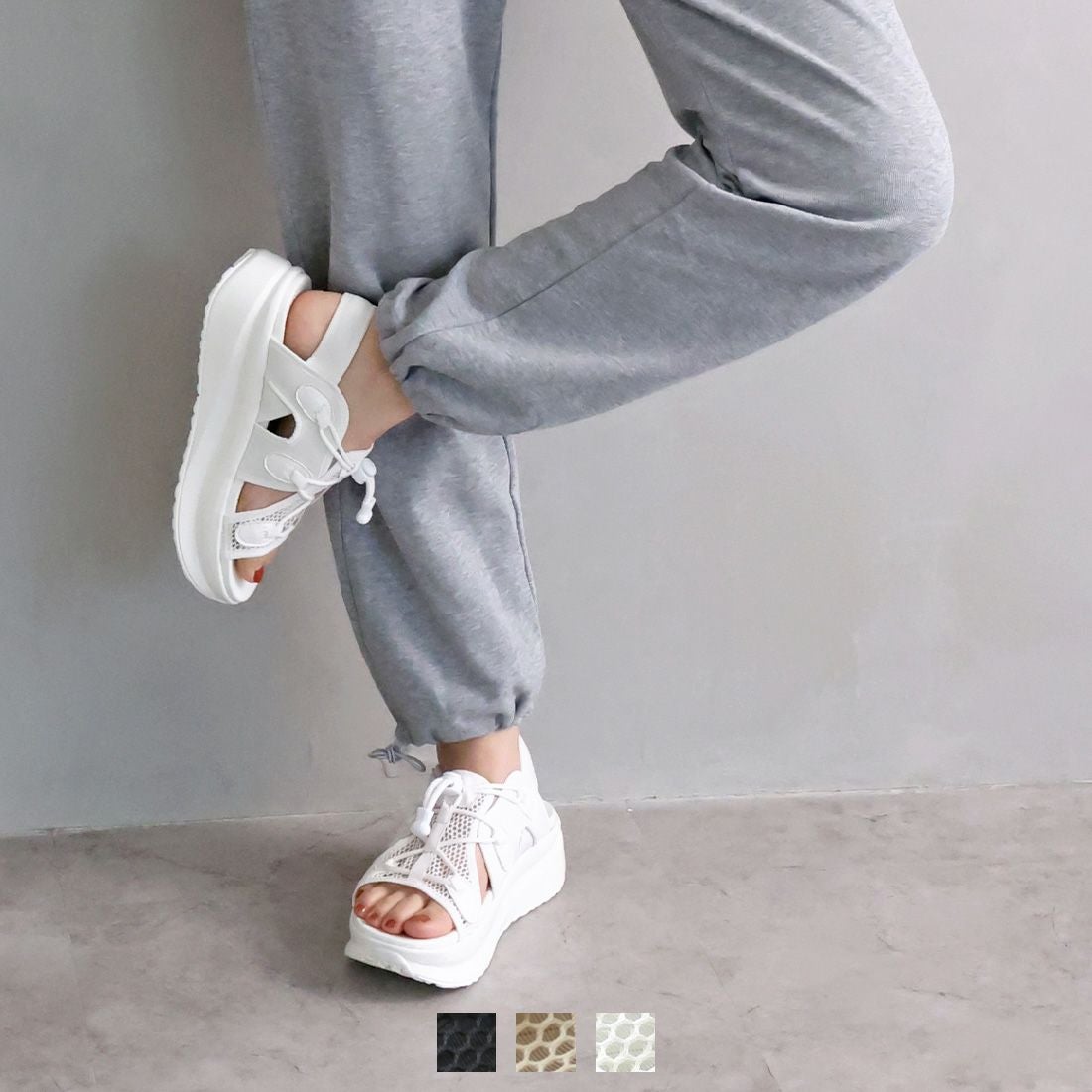 厚底メッシュレースアップダッドスポーツサンダル ｜靴・レディース